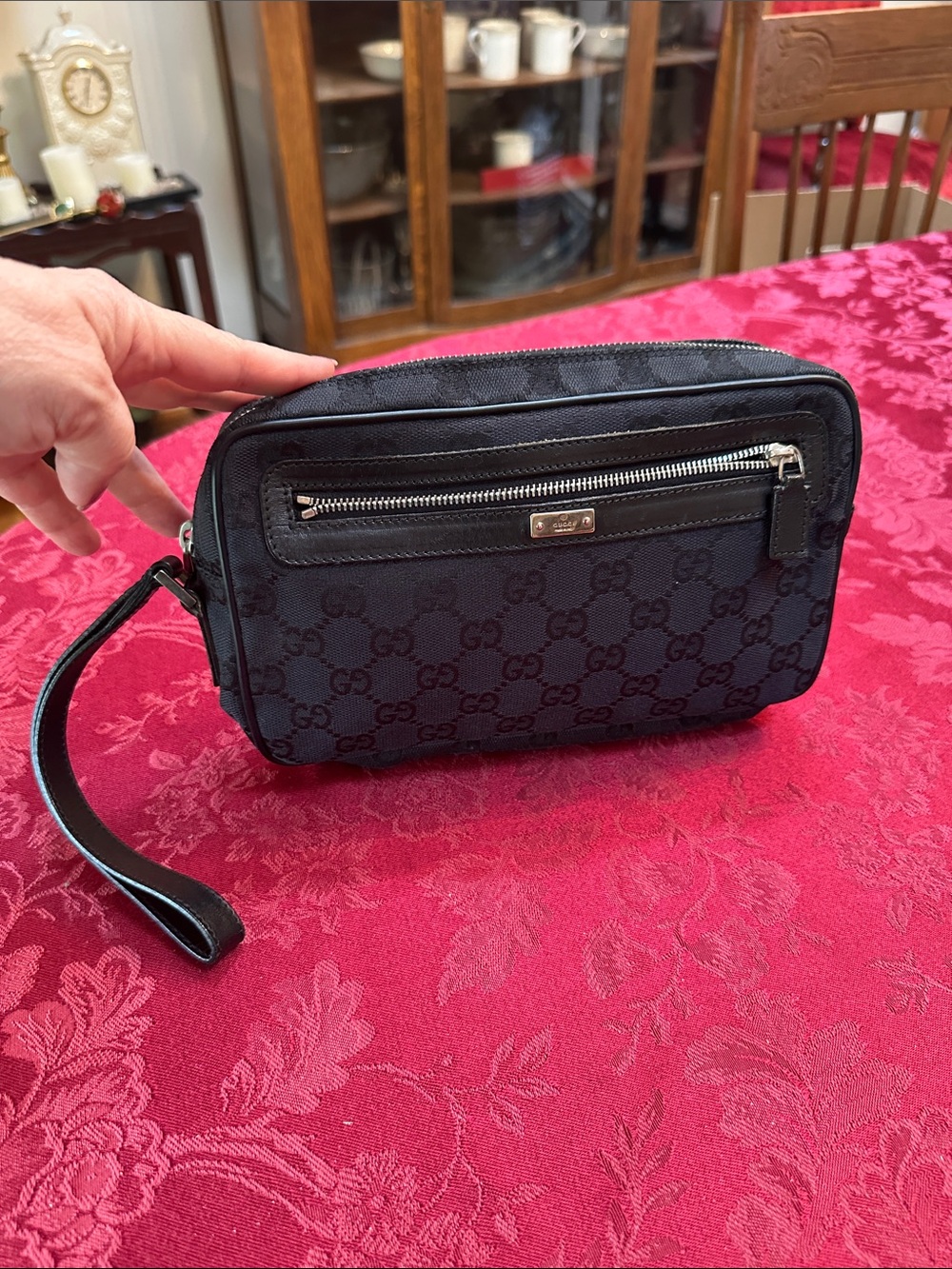 Gucci Black Canvas & Leather Wristlet